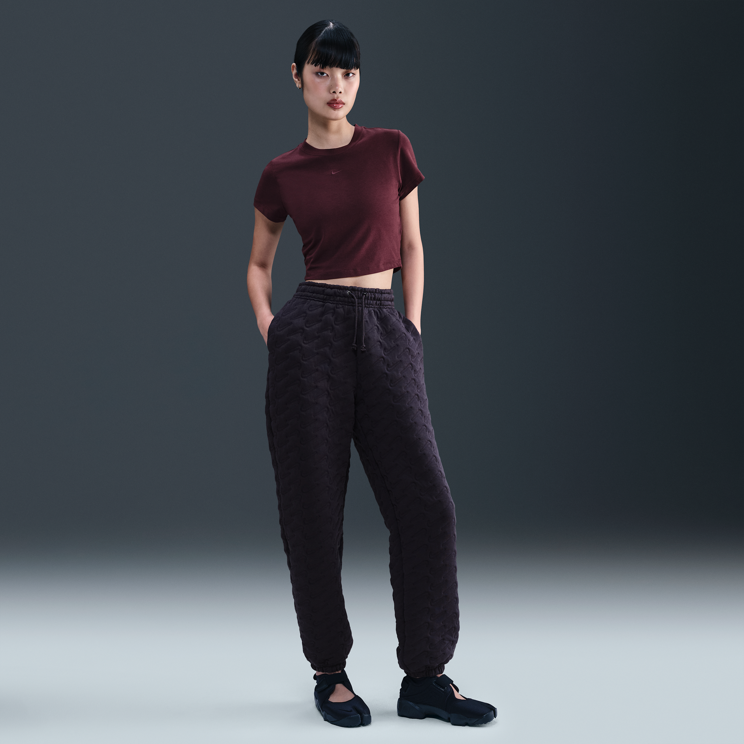 Nike Sportswear Phoenix Fleece oversized jacquardbroek met hoge taille voor dames - Paars