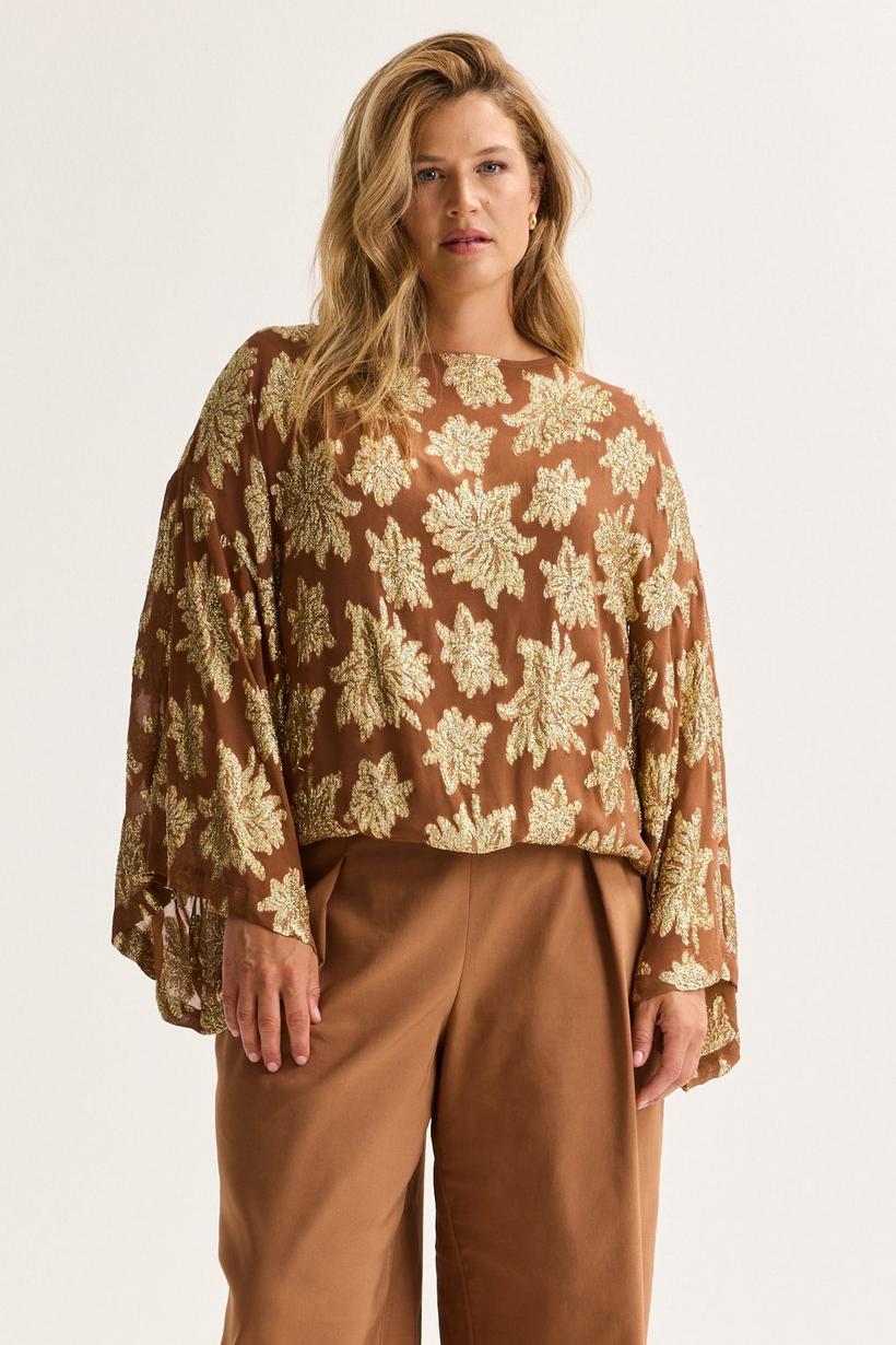 Améline Blouse In Voile Met Gouddraad