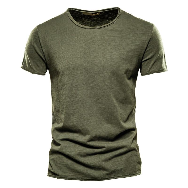 AIOPESON Men Fashion Usegiraffe Merk Kwaliteit Elasticiteit T-shirt Heren O-hals Slim Fit 100% Katoenen T-shirt Mode Korte Mouw T-shirt Heren Tops Casual T-shirt M legergroene kleur