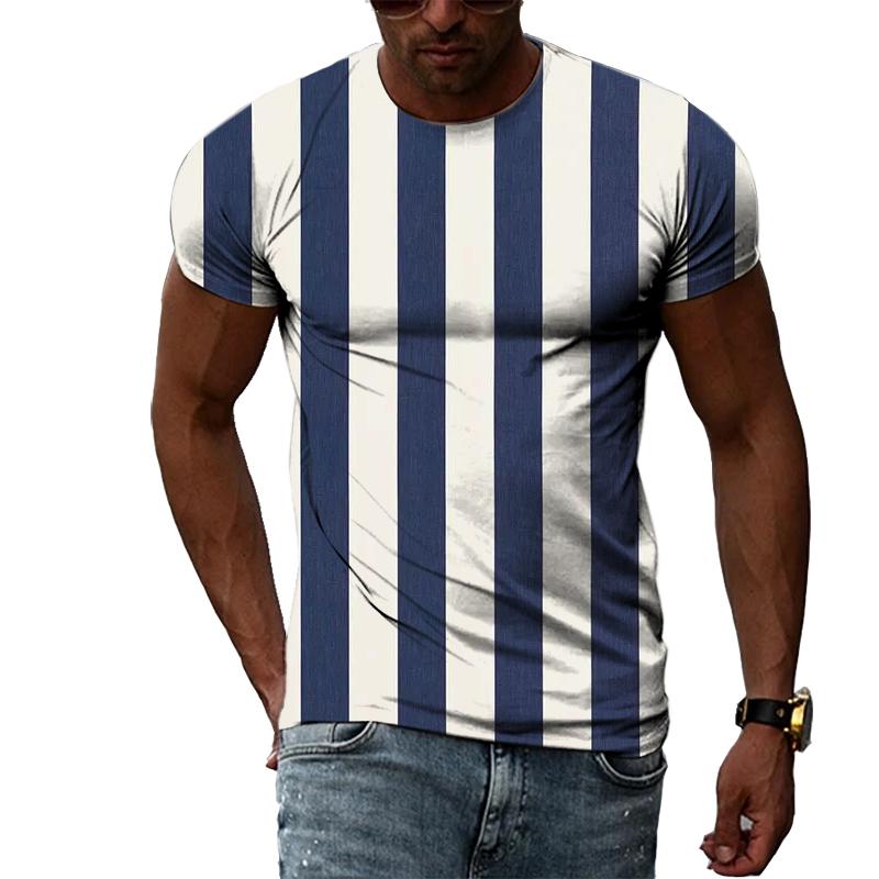Chengyu Zomermode Strepenpatroon Heren T-shirts Casual Persoonlijkheid Koele Stijl Afdrukken Tees Trend Eenvoudige O-hals Korte Mouw Tops 2XL