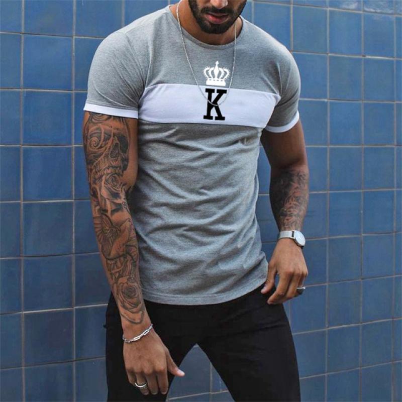 ETST WENDY T-shirt voor heren Letter King O-hals herentop Dagelijkse vrijetijdskleding Vintage sportkleding Losse oversized kleding Trend korte mouwen L