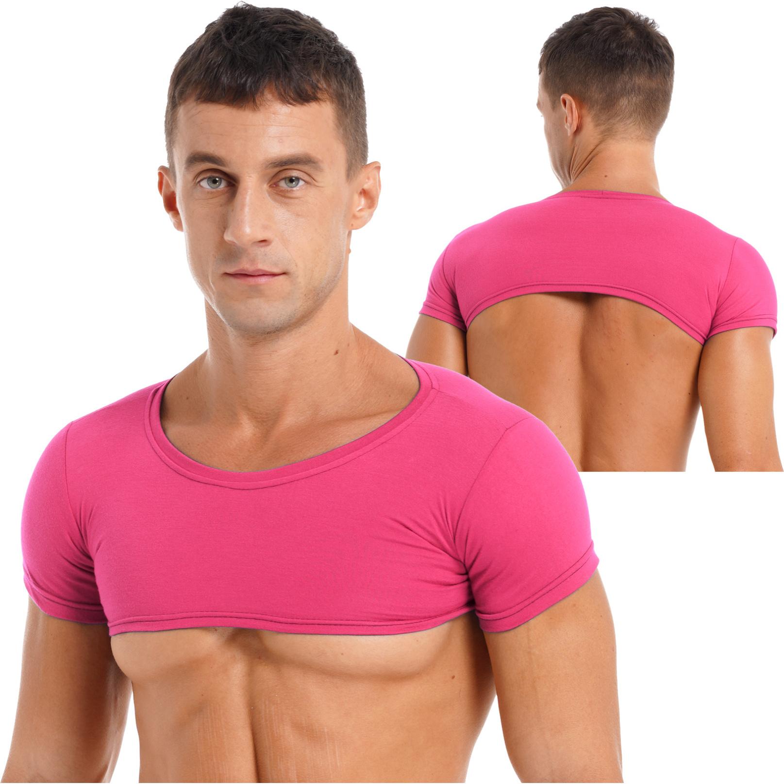 Inhzoy Heren T-shirts met korte mouwen Party Dance Wear Spier Half Tank Top Vest Sport Tee T-shirts Crop Tops Clubwear XL