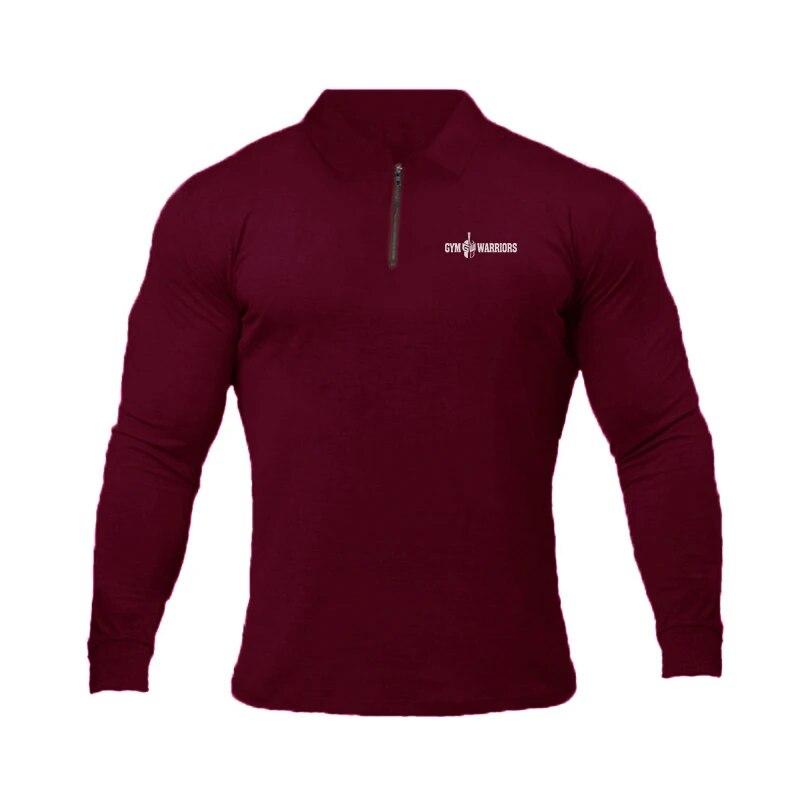 Muscleguys Nieuw merk bodybuilding slim fit herenpoloshirt lange mouw fitness casual tees herfstkleding XXL bordeaux