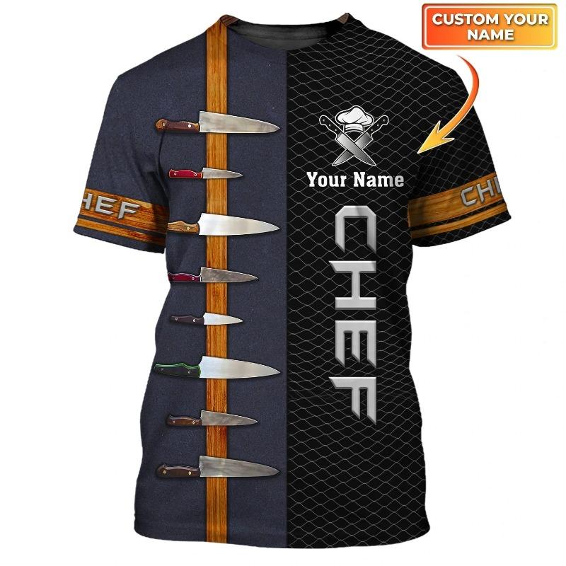 Xuhaijian02 Chef-koksuniform voor heren, gepersonaliseerd T-shirt met naam, 3D-print, informeel, 2025, snel drogend en ademend, grote maat 2XL