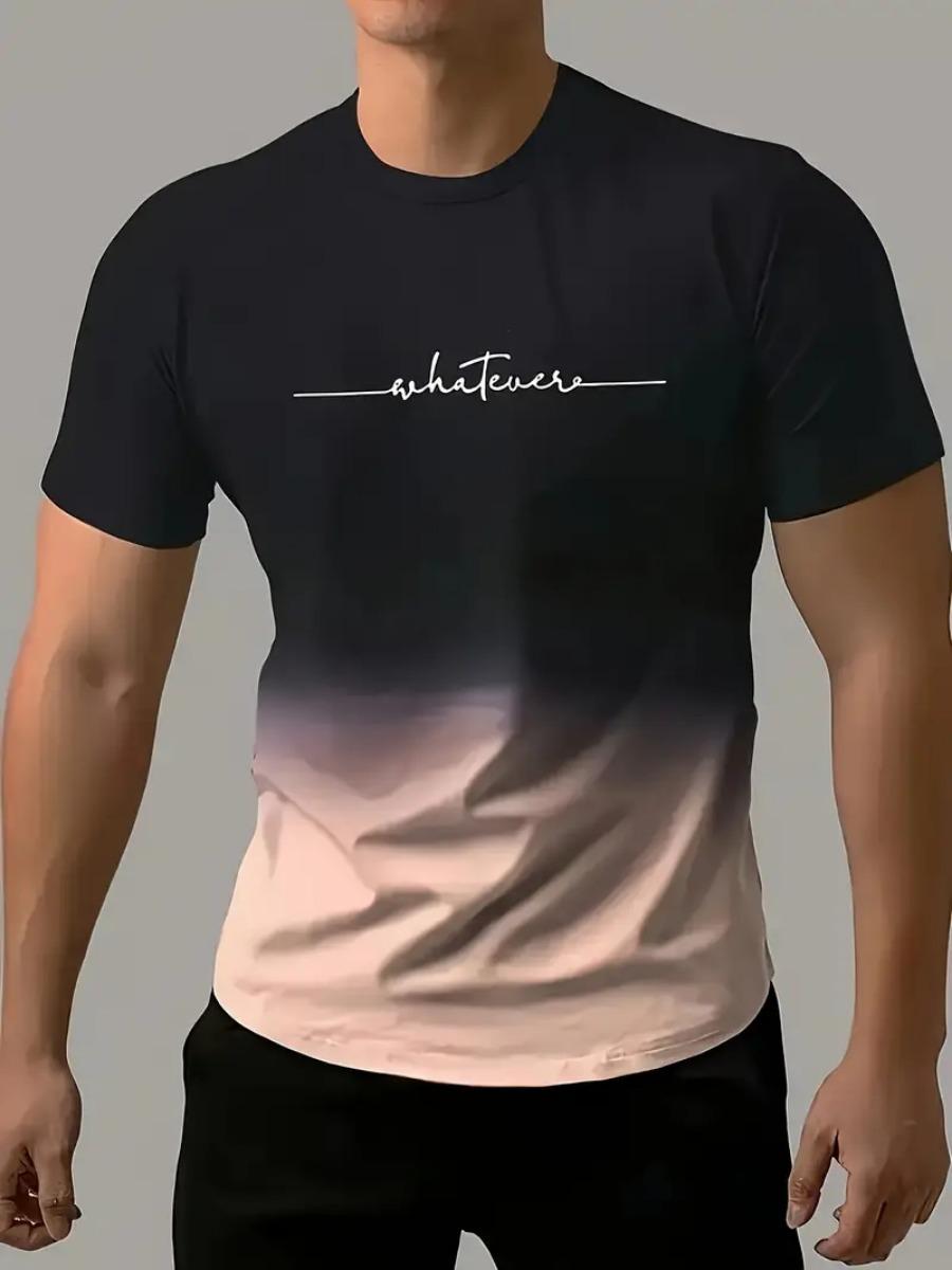 New trendy clothing Heren T-shirt met kleurverloop en 3D-print, casual ademend O-hals, korte mouwen, voor buitenactiviteiten, zomertops L
