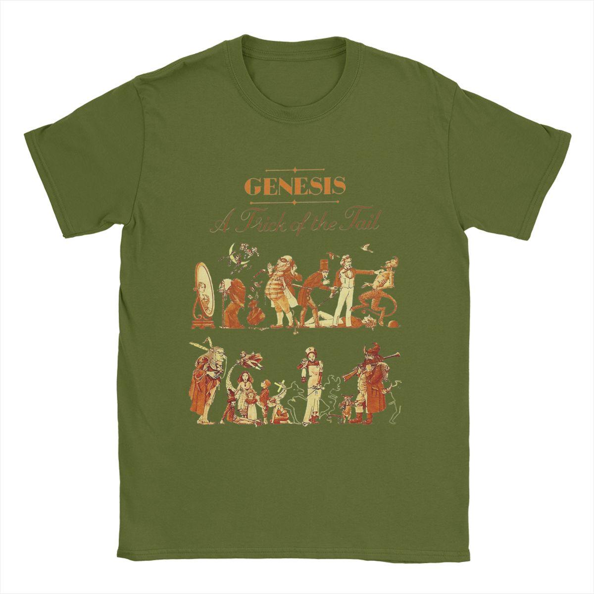 The best product for you Heren Genesis Band T-shirt 100% Katoenen Kleding Hipster Korte Mouw Ronde Hals T-shirt Plus Size T-shirt XXXXL legergroene kleur