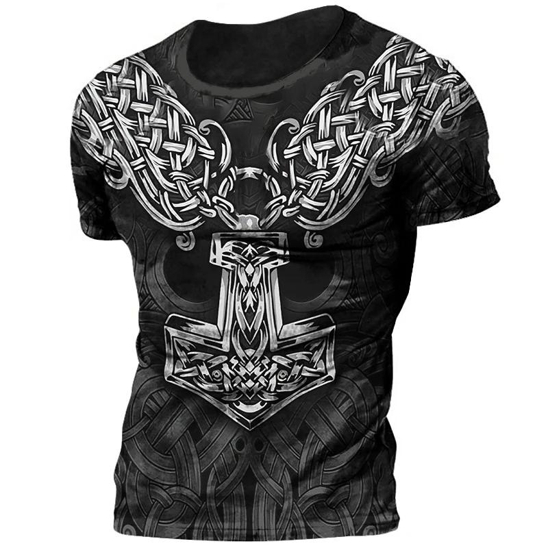 Bobby4 2025 Summer New Hot Vintage Viking Tattoo 3D Printed Men's T-shirt Fashion Street Comfortable Breathable Plus Size Loose Top 2XL
