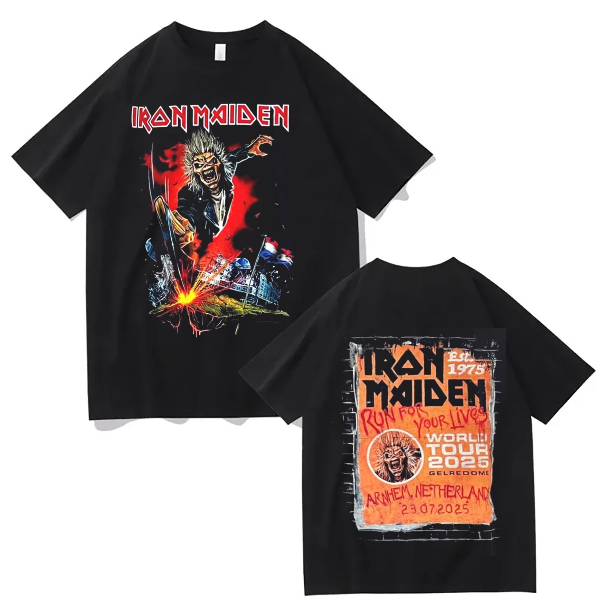 GUOYAN TOP Men T-shirts Iron Maiden Run for Your Lives World Tour 2025 Arnhem Netherland Dutch Exclusive Merch Tee At Gelredome T-Shirt S