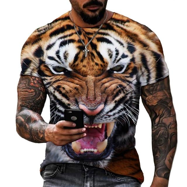 Xin nan zhuang Mode Fierce Tiger Animal 3D Gedrukt mannen T-shirts Zomer Ronde Hals Grote Maat Korte Mouw Oversized T-shirts Tops tees S