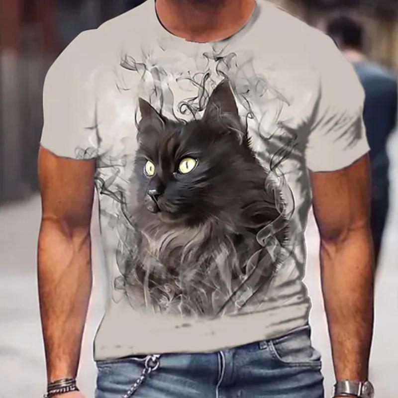 Xiaowan Leuke Kat Dier T-shirt Oversized Grappige Kat Tops Tee Shirt O Kraag Mannen 3D Gedrukt mannen Kat T-shirt Ronde Hals Korte Mouw L