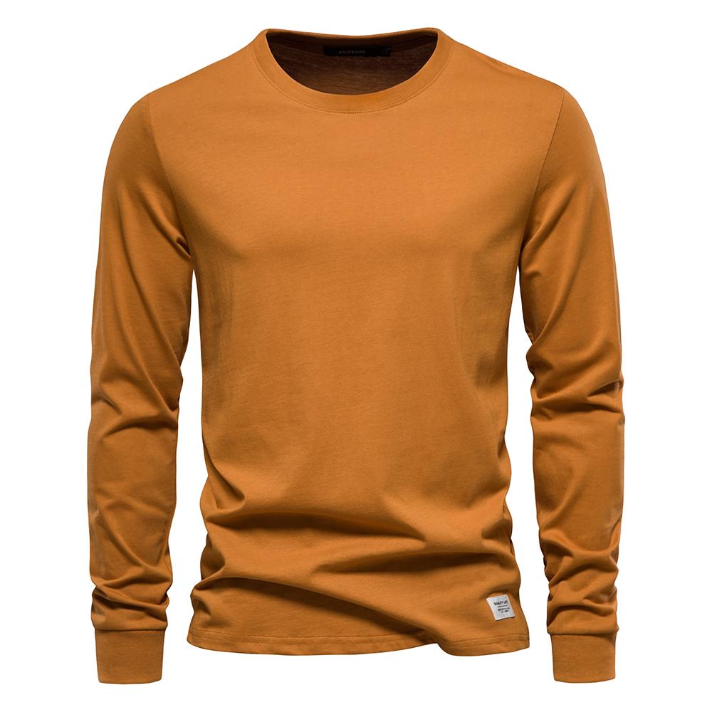 AIOPESON Men Fashion AIOPESON Effen Kleur Katoenen T-shirt Mannen Casual O-hals Lange Mouwen Heren T-shirts Nieuwe Herfst Hoge Kwaliteit Kleurrijke T-shirt voor Mannen M 60-70 kg