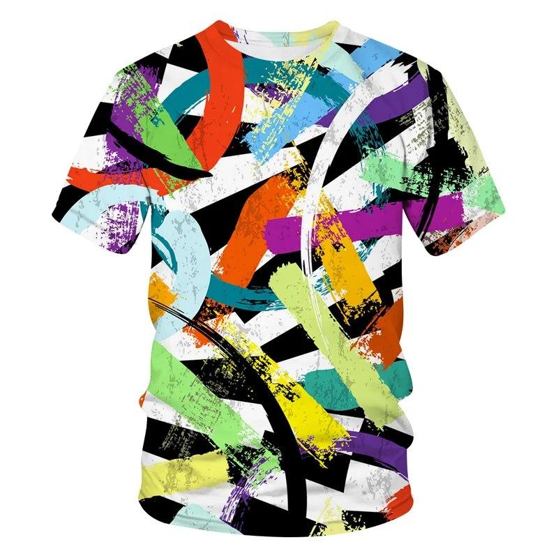 Kukebang Zomermode Casual abstracte persoonlijkheid 3D-print Heren T-shirt Street Trend Print O-kraag Losse plus size top 4XL