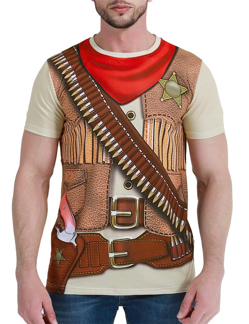 Chengyu Heren Western Cowboy T-shirts 3D Print Korte Mouw Grafische Grappige T-shirt Casual Oversized Tee Tops Streetwear Herenkleding XXL