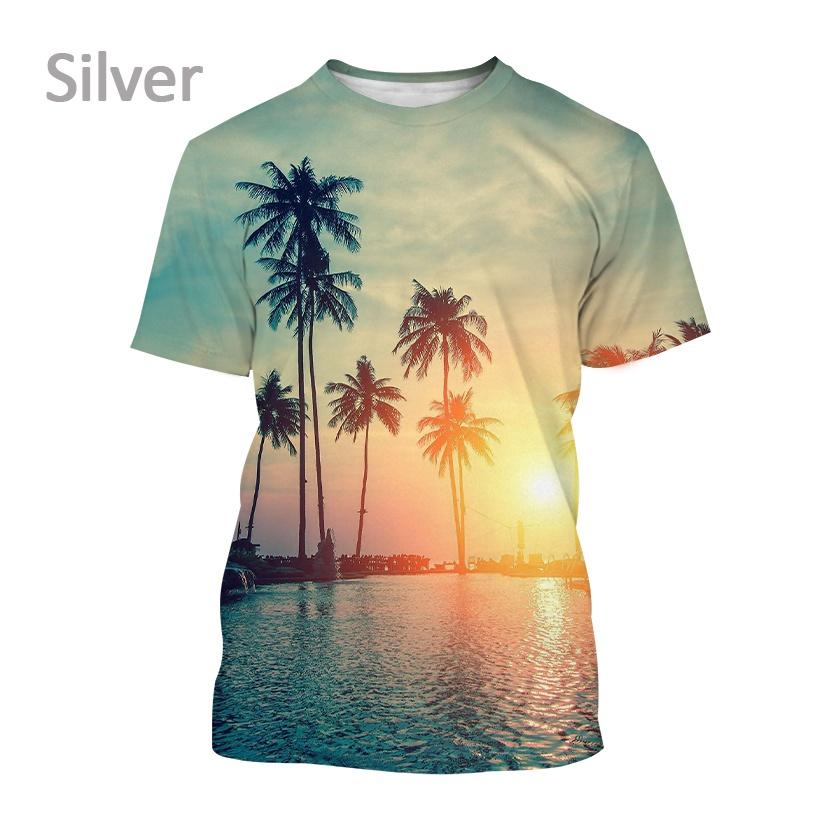Chengyu Zomer Heren Palmboom Patroon 3D Geprint Korte Mouw Casual Mode Hawaiiaanse Stijl Streetwear T-shirts Tops 4XL