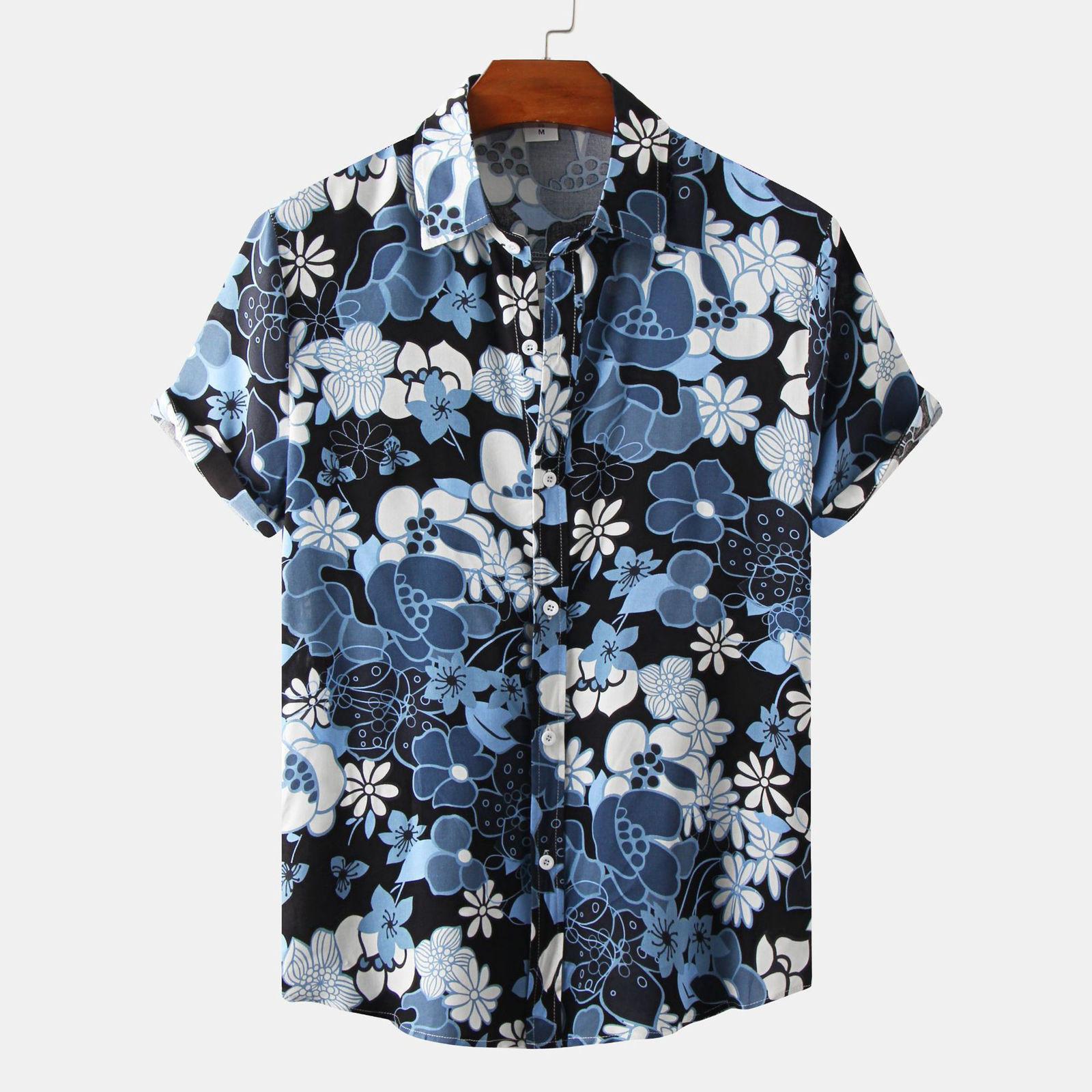 Balala Zomermode voor heren, casual tops met korte mouwen, losse en comfortabele shirts met korte mouwen en print XL blauw