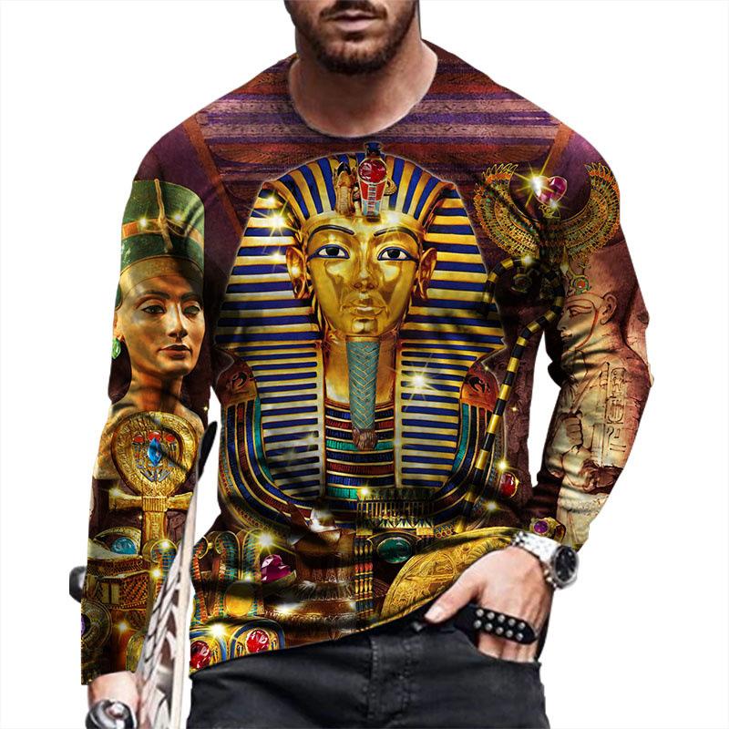 ETST 005 Nieuwe Egyptische Hiërogliefen T-shirts 3D Geprint Heren Dames Vintage Lange Mouw T-shirt Oversized Truien Kinderen T-shirts Tops Kleding L