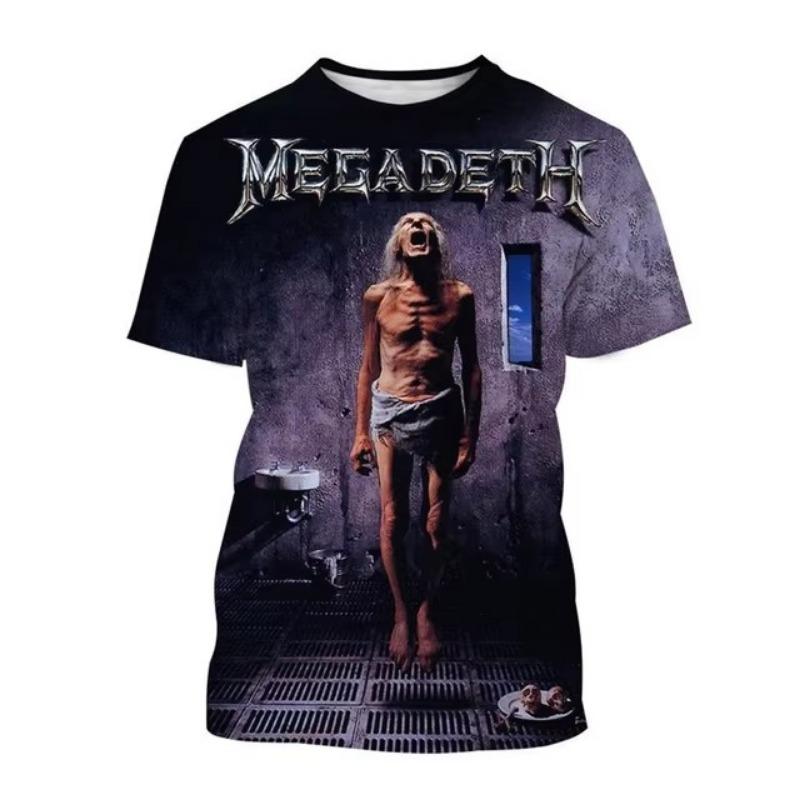 Forever Men Megadeth 3D-geprinte T-shirts Mode Rockband Heren Casual T-shirt Zomer Heren Punk Grappig Hip Pop Korte Mouw Heren XL