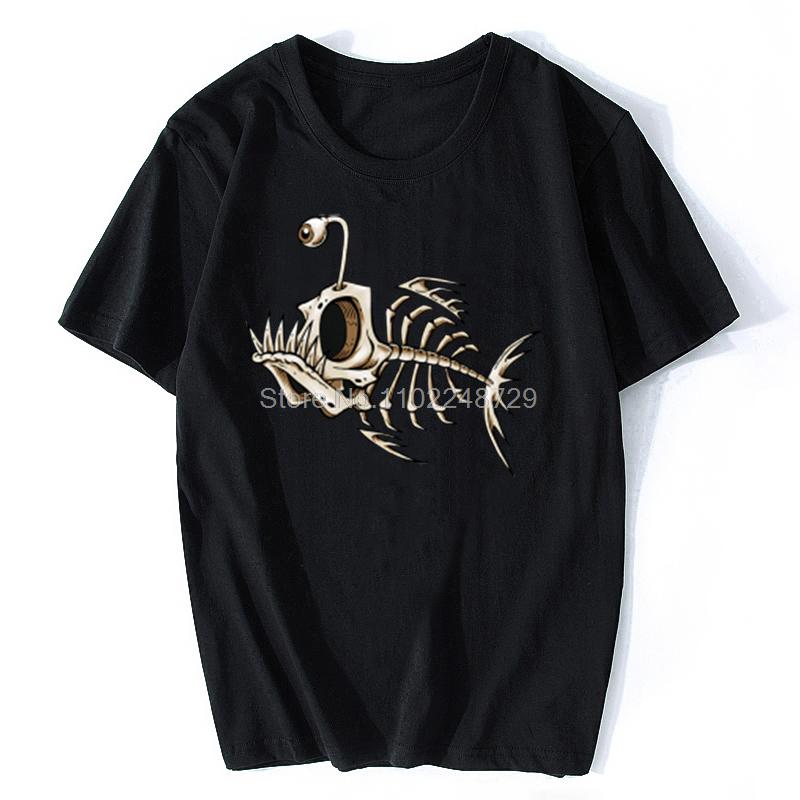 HerSight Cotton Bonefish Skull Deep Sea Fish Skeleton Funny Fisherman Angler T-Shirt Cotton O-Neck Short Sleeve Men T Shirt Oversize Streetwear XXXL zwart