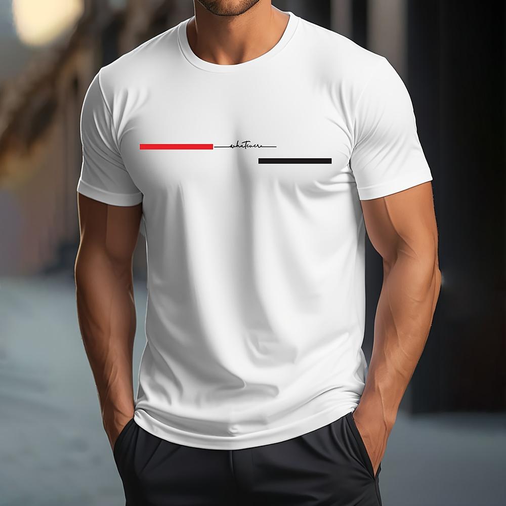 Chaokebang Grappig 3D-letterprint T-shirt voor heren, modieuze eenvoud, korte mouwen, casual O-hals, oversized T-shirt, ademende T-shirts L