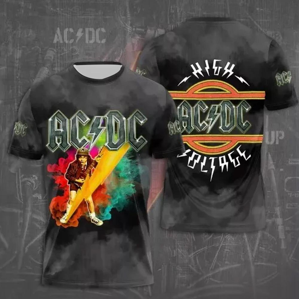 ETST0013 Zomer Herenkleding Rock Band T-shirt AC/DC 3D Print Kinderen Jongen Korte Mouw T-shirts Hip Hop Mode Ronde Hals Casual Shirts Tops 2XL