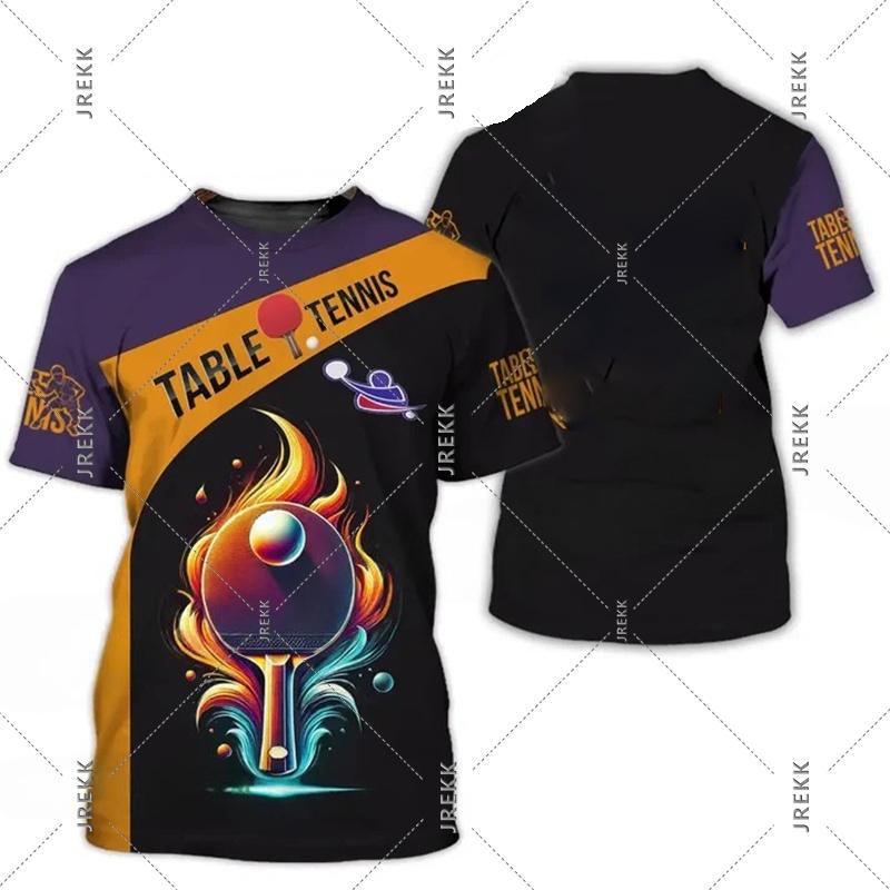 Chaokebang Tafeltennis-treinuniform T-shirt voor heren en dames, grappige 3D-print, korte mouwen, pingpong-hobby, sport, ronde hals, mode-T-shirt M