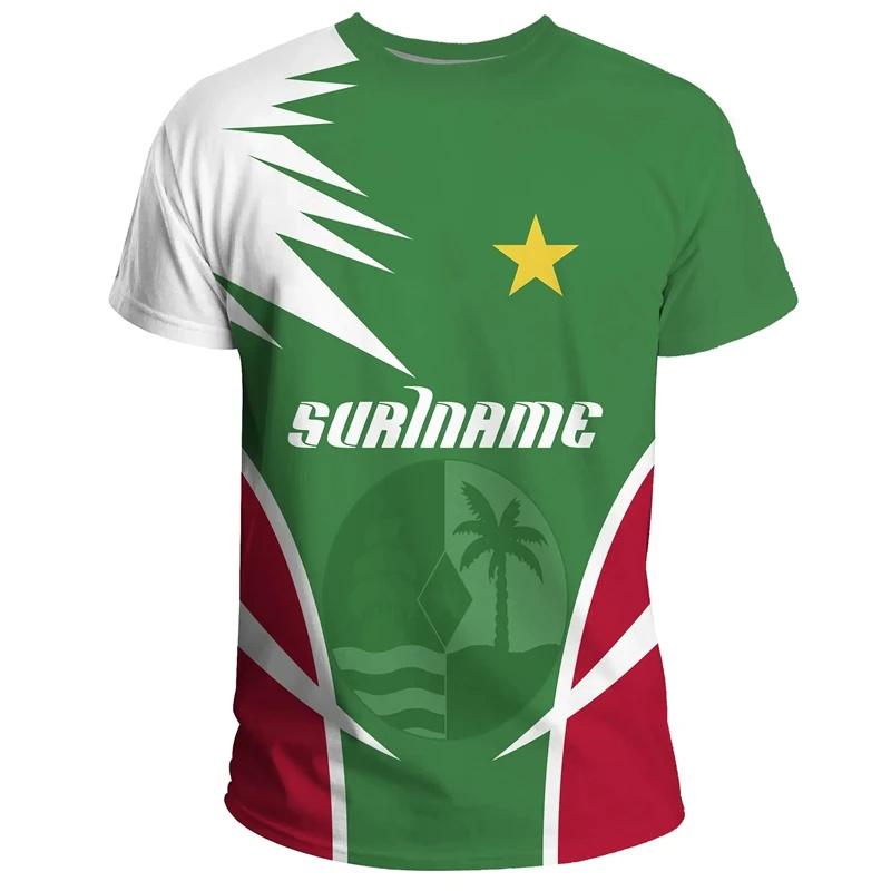 Zengyanqin02 T-shirt met Surinaamse vlag en grafische print voor heren. Surinaams nationaal embleem. 3D-geprinte T-shirts. Zomer Boliviaanse jongens sporttops. Straatshirts. M