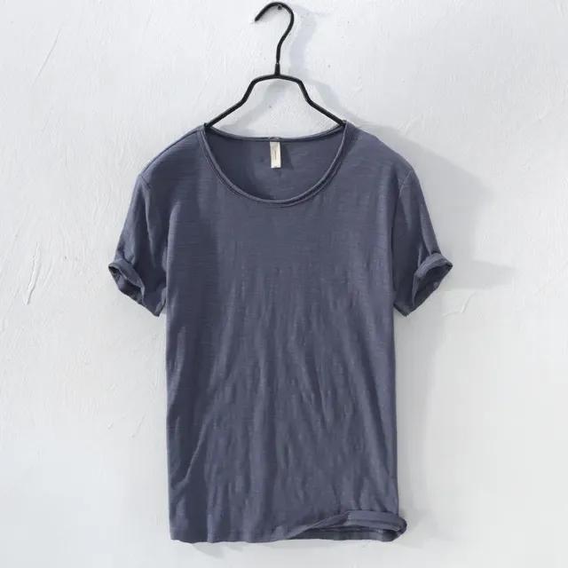 SHIZI Retro Raw Edge T-Shirt for Men Lightweight Breathable Slim-fit O-Neck Casual Basic Top L donkergrijze kleur