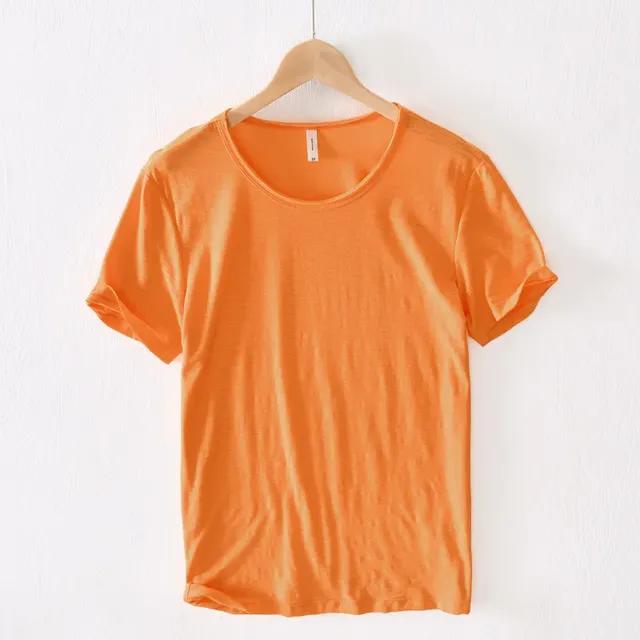 SHIZI Retro Raw Edge T-Shirt for Men Lightweight Breathable Slim-fit O-Neck Casual Basic Top L oranje