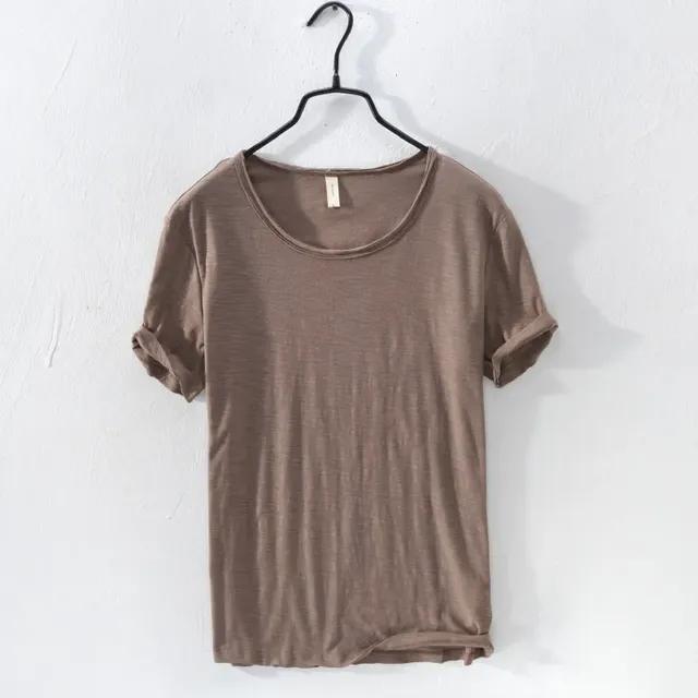 SHIZI Retro Raw Edge T-Shirt for Men Lightweight Breathable Slim-fit O-Neck Casual Basic Top L koffie