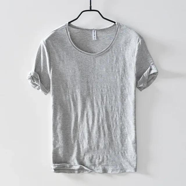 SHIZI Retro Raw Edge T-Shirt for Men Lightweight Breathable Slim-fit O-Neck Casual Basic Top L grijze kleur