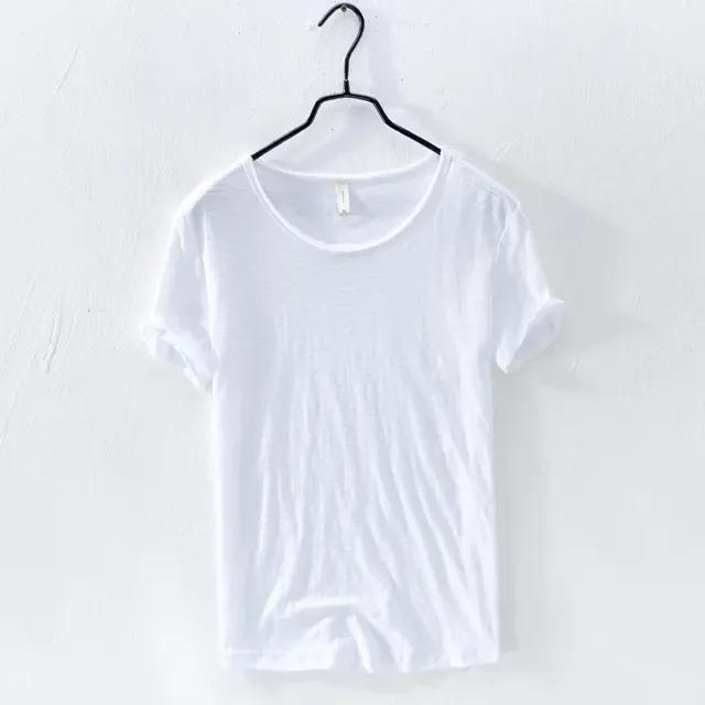 SHIZI Retro Raw Edge T-Shirt for Men Lightweight Breathable Slim-fit O-Neck Casual Basic Top L wit