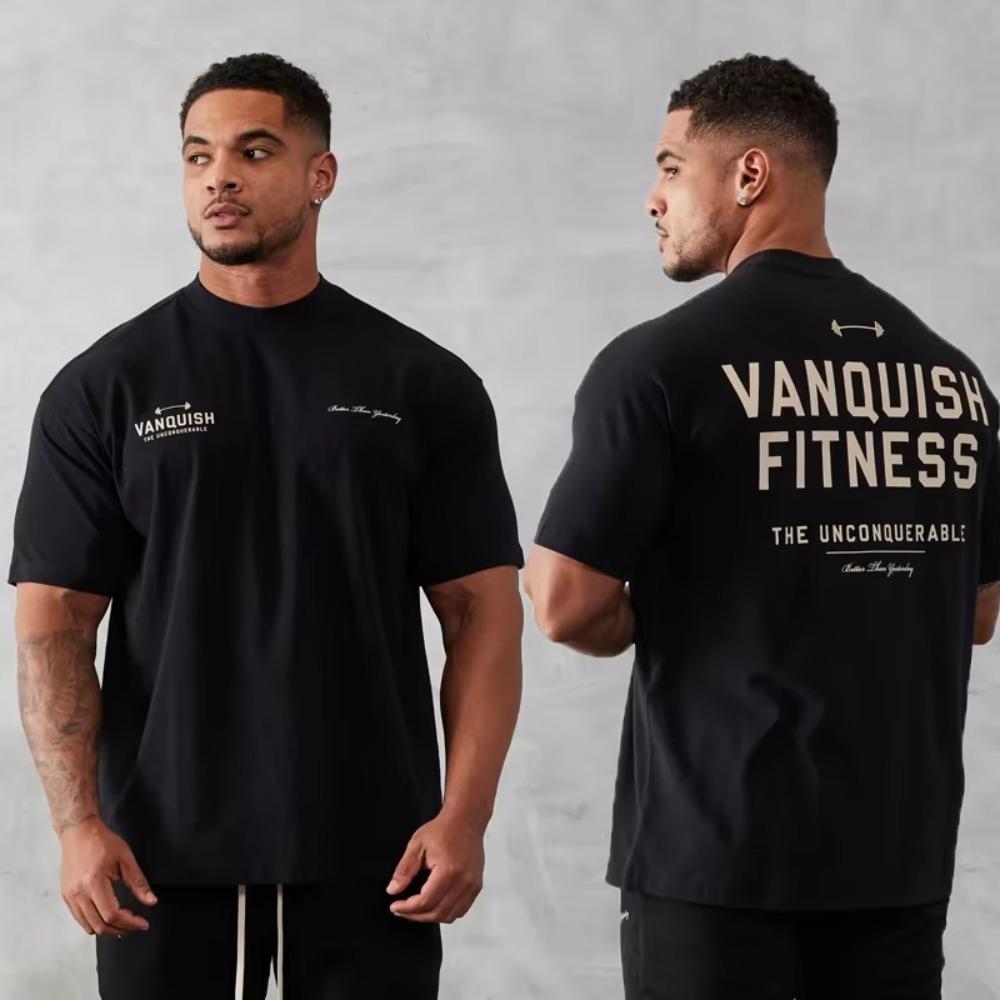 The best product for you Men's Vintage Oversized T-Shirt Summer New Sports Fitness Cotton Crew Neck Short Sleeve Joggers Gym Running Training T-Shirts M zwart