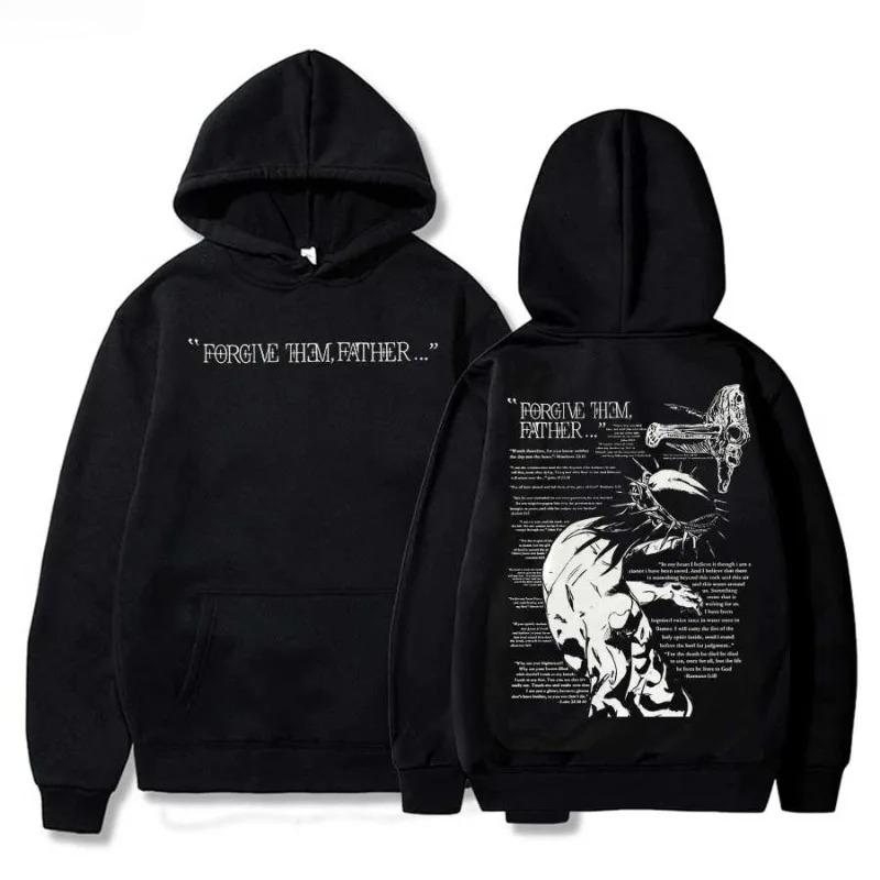 Couple Washed T-shirt Christian Jesus Merch forgives Father's Bible Day printed Hoodie Men's streetwear Hip-hop sportswear casual top M