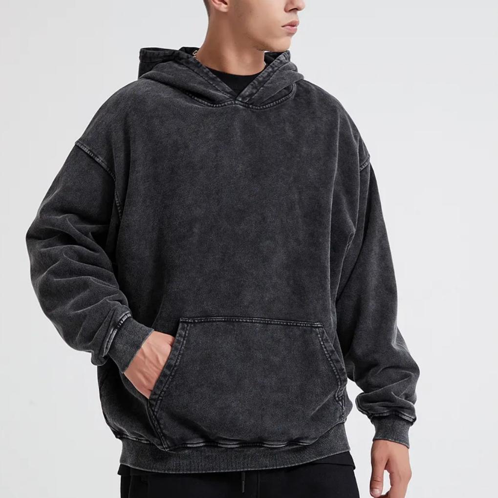Urbane-TOP 100% Katoen Herenkleding Vintage Zwart Acid Wash Hoodies Heren Dames Hip Hop Sweatshirts Casual Truien XXXL