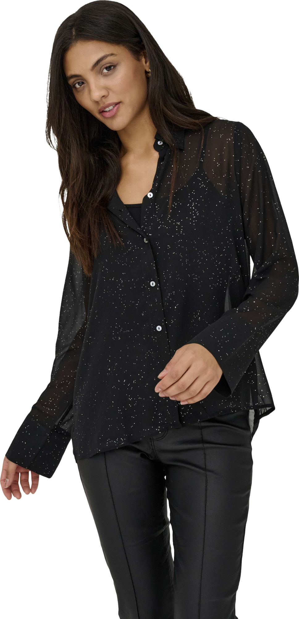 Only Onlstar life l/s grace glitter shirt wvn black/the