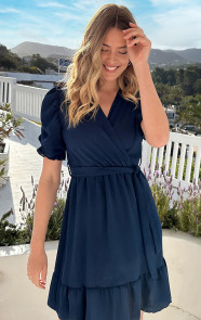The Musthaves Amalfi Jurk Met Pofmouwen Night Blue