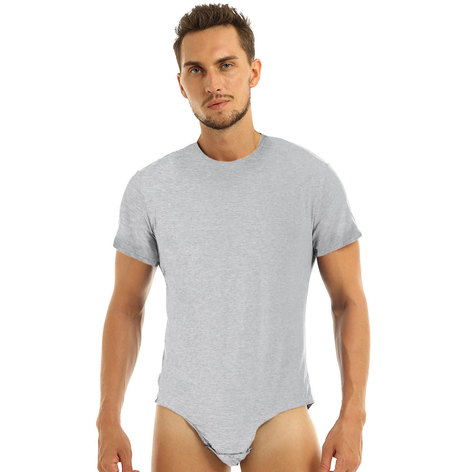 YOOJIA Heren eendelig ondergoed korte mouw druk kruis T-shirt bodysuit romper pyjama volwassen playsuit 3XL