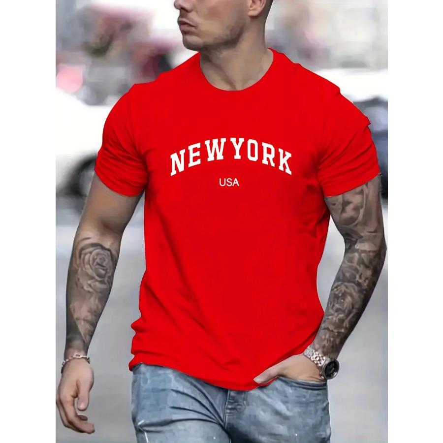 BOLIV MODA Heren Zomer New York Usa Bedrukt 100% Katoen Groot Los Ronde Hals Korte Mouw T-shirt Top XL