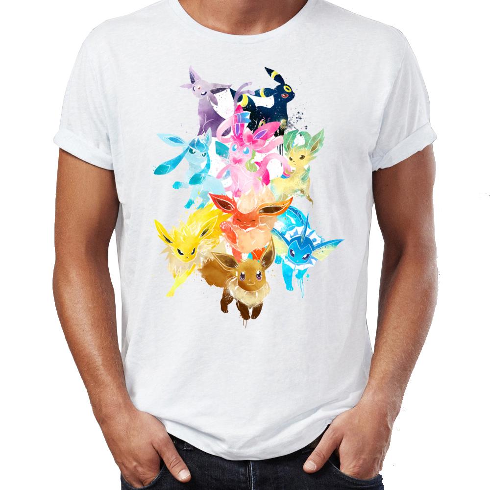 Tees 11 Heren T-shirt Gaming Eevee Evolution In The Woods Artsy Awesome Artwork Gedrukt T-shirt XL wit