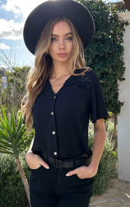 Jurkjes Elegant Ruffle Lace Top Sanne Zwart
