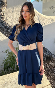 Jurkjes Pofmouwen V-Hals Jurk Romy Blauw