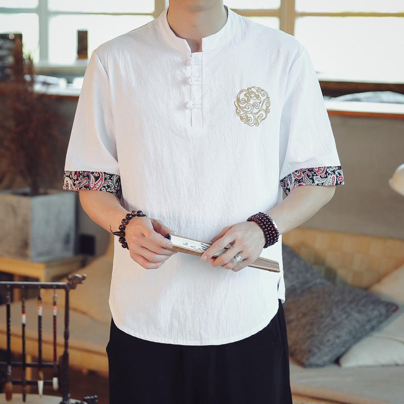 QGOOD Japanse Samurai Traditionele Stijl Kimono Casual Shirt Mode Jassen Mannen Chinese Streetwear Losse Shirt Kleding Tops L