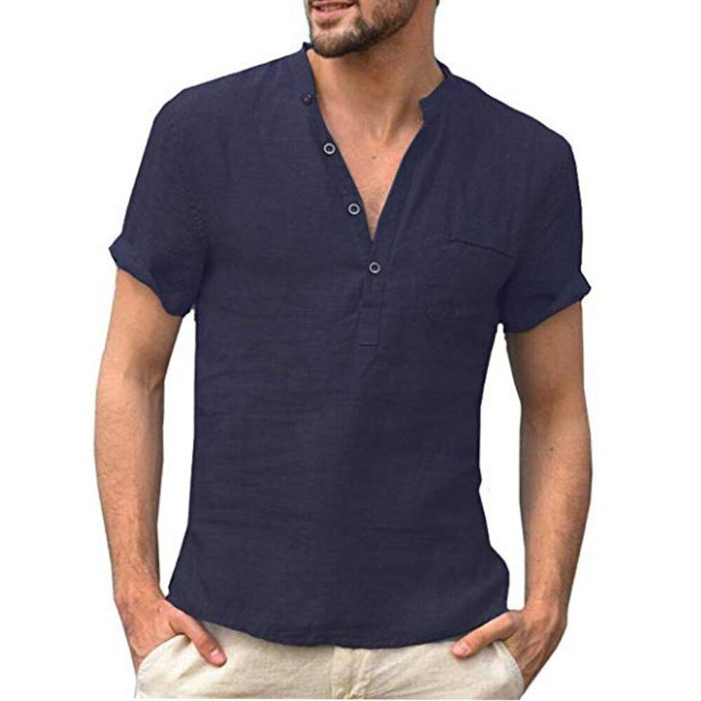 KING BILLION Heren T-shirt met korte mouwen, katoen en linnen, casual heren T-shirt, effen kleur, zomershirt, mannelijk, gezellig, ademend, Amerikaanse maat XXXL marineblauwe kleur
