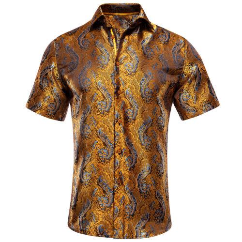 Hi-Tie 100% Zijden Heren Shirt Paars Blauw Rood T-shirt Korte Mouw Casual Jurk Pak Top S