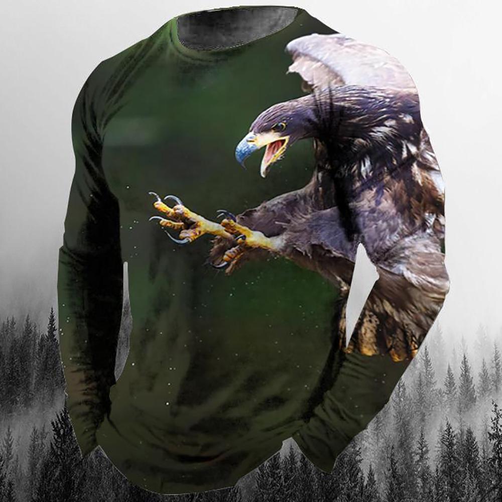 ETST 07 Mannen Eagle Print Patroon Casual Lange Mouw T-shirts Herfst Streetwear 3D Animal Printing Hip Hop Mannelijke Tops Tees Plus size 5XL XL
