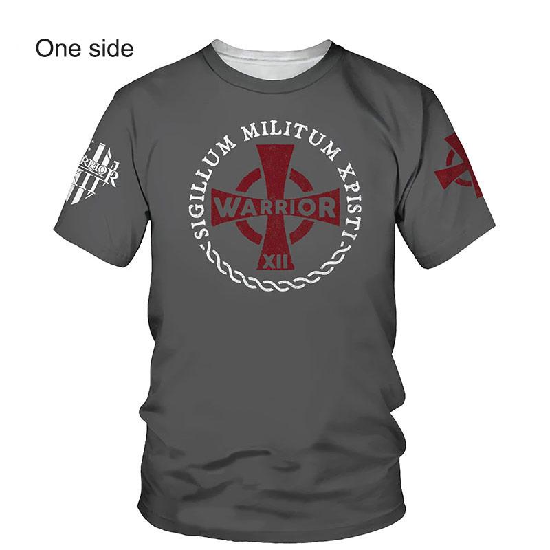 ETST 07 Crusader Tempeliers 3D Harajuku Print Knappe Retro Smaak Mode Persoonlijkheid Straat mannen Ronde Hals Korte Mouw T-shirt L