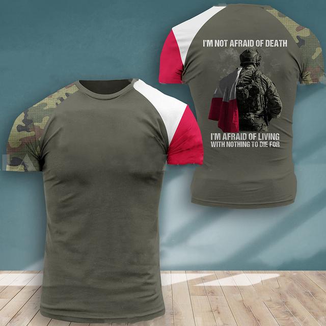 ETST WENDY 005 Poolse leger heren T-shirt Veteran Soldier Polen vlag print herenkleding oversized losse pullover O hals korte mouw shirt 2XL