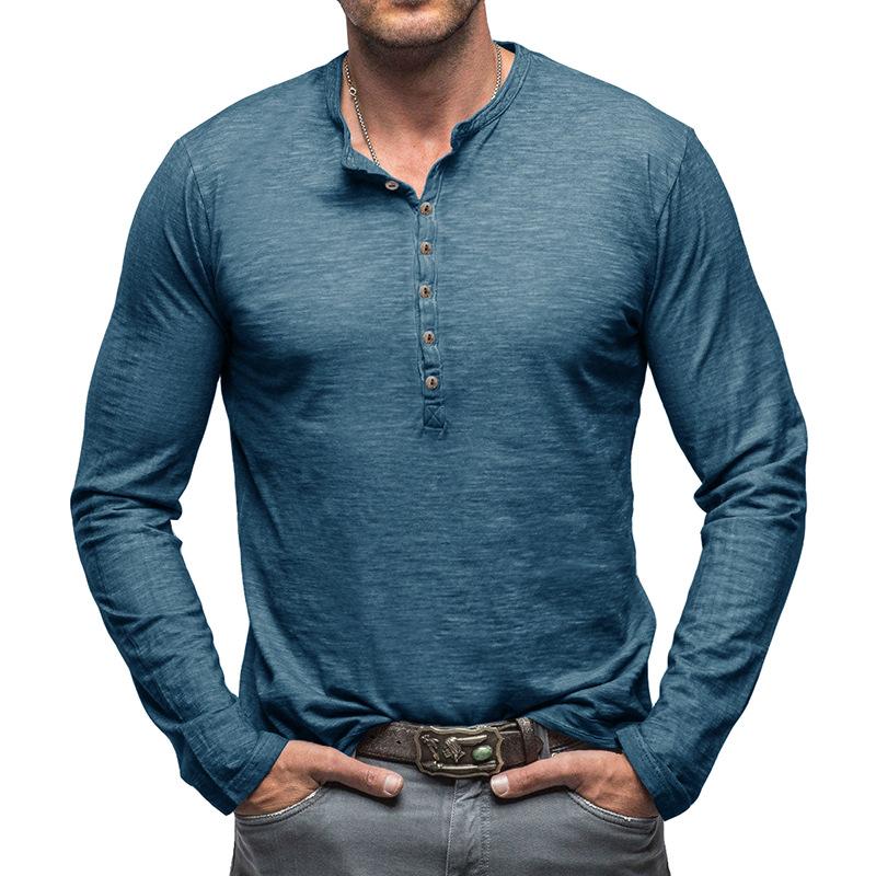 Phoca largha Heren Slim Lange Mouw Henley Shirts Casual Effen Stretch Basic Tops Ondergoed Knoop T-shirts Atletische Training Vochtafvoerend T-shirt voor Mannen XXL