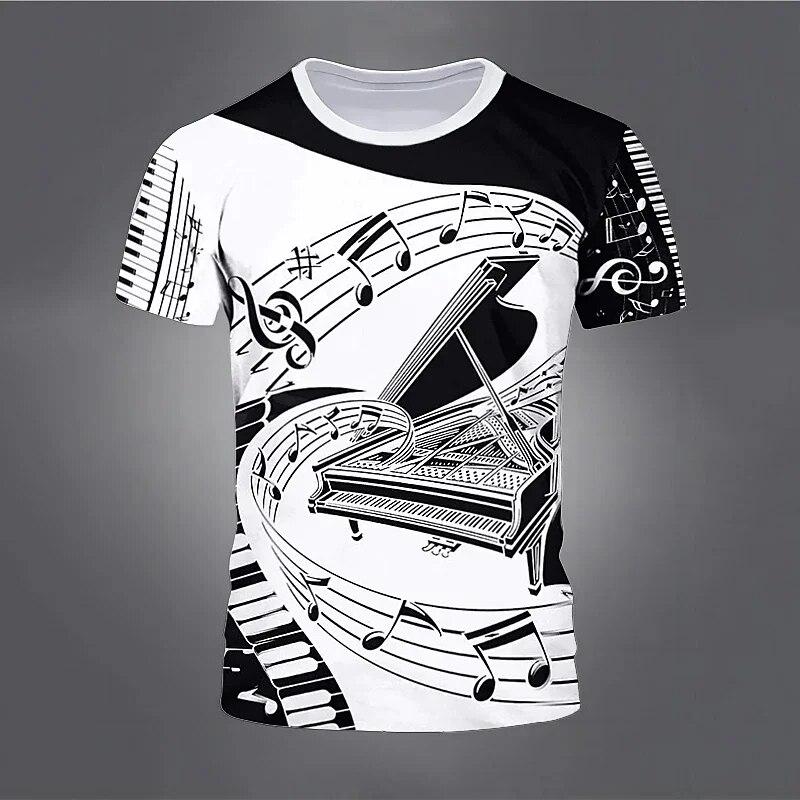 Xuhaijian02 Zomer Muzieknoot T-shirts Piano 3D Print Streetwear Mannen Vrouwen Mode Oversized Korte Mouw T-shirt Kinderen Tees Tops Kleding S