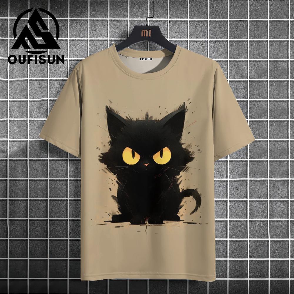 Xuhaijian02 Zomer Heren T-shirt Dier Schattige Kat Print Ronde Hals Korte Mouw Tee Street Trend Tops Oversized Herenkleding T-shirt Voor Heren 6XL